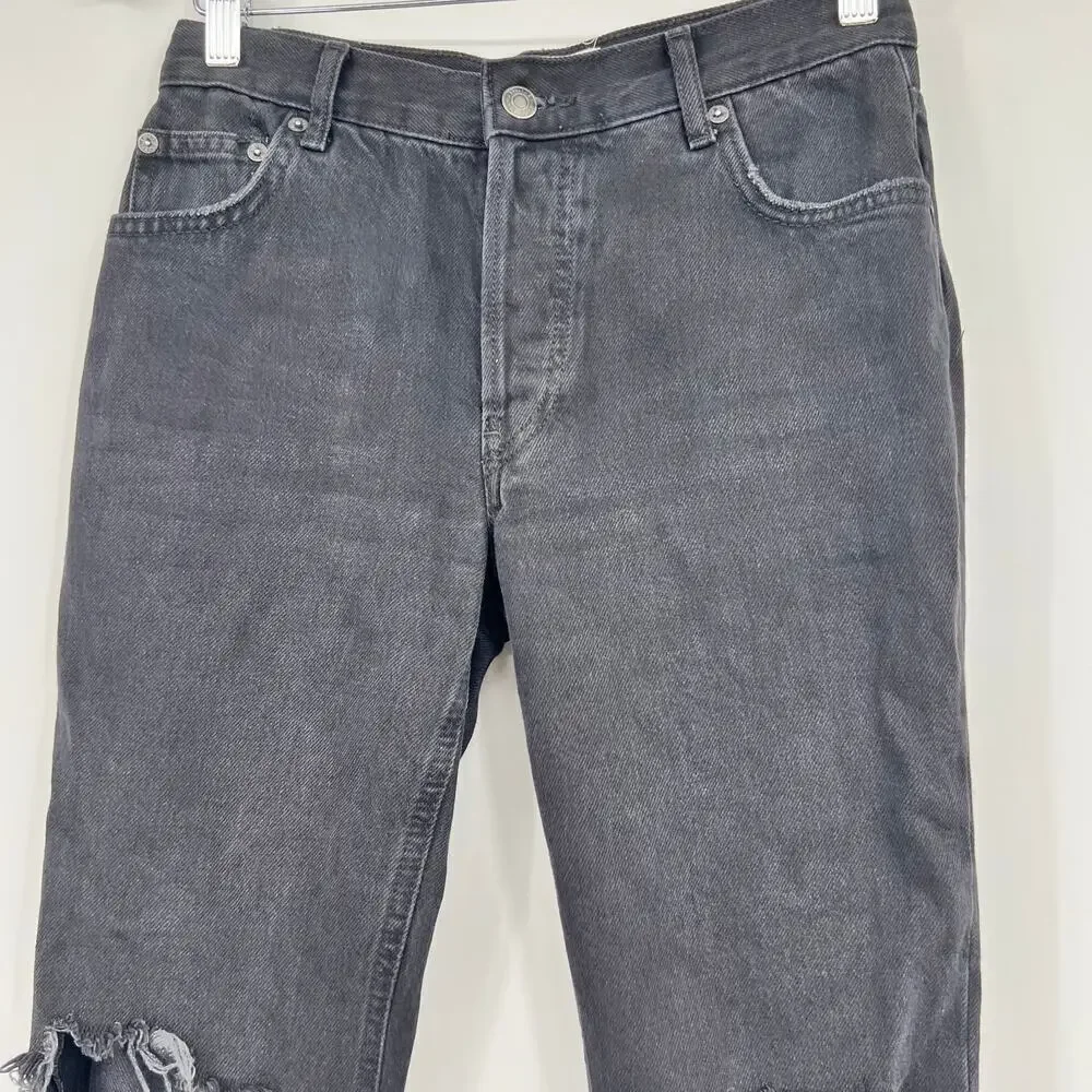 We The Free Women’s Size 25 Black Denim Crop Distressed Jeans Raw Hem Hi-Rise